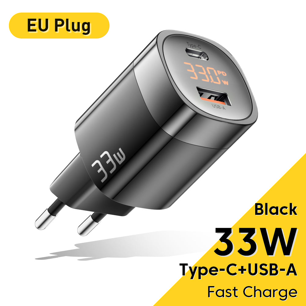 Chargeur mural USB-C et USB-A 33 W avec PD, QC