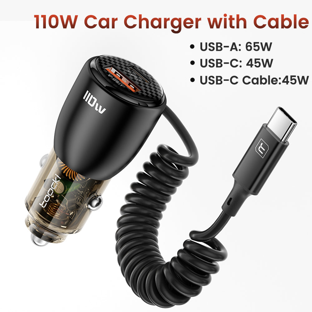 Toocki 110W USB Car Charger Fast Charger With integrated Type C Cable