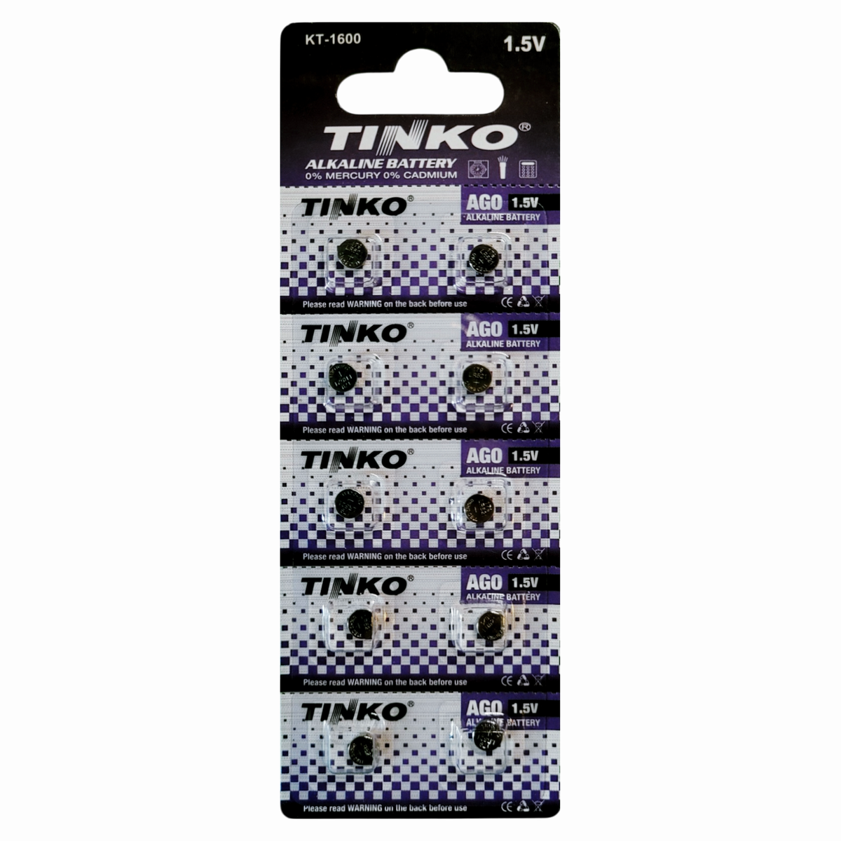 TINKO AG0 Alkaline-Knopfzellen – Originalblister, Vorderseite