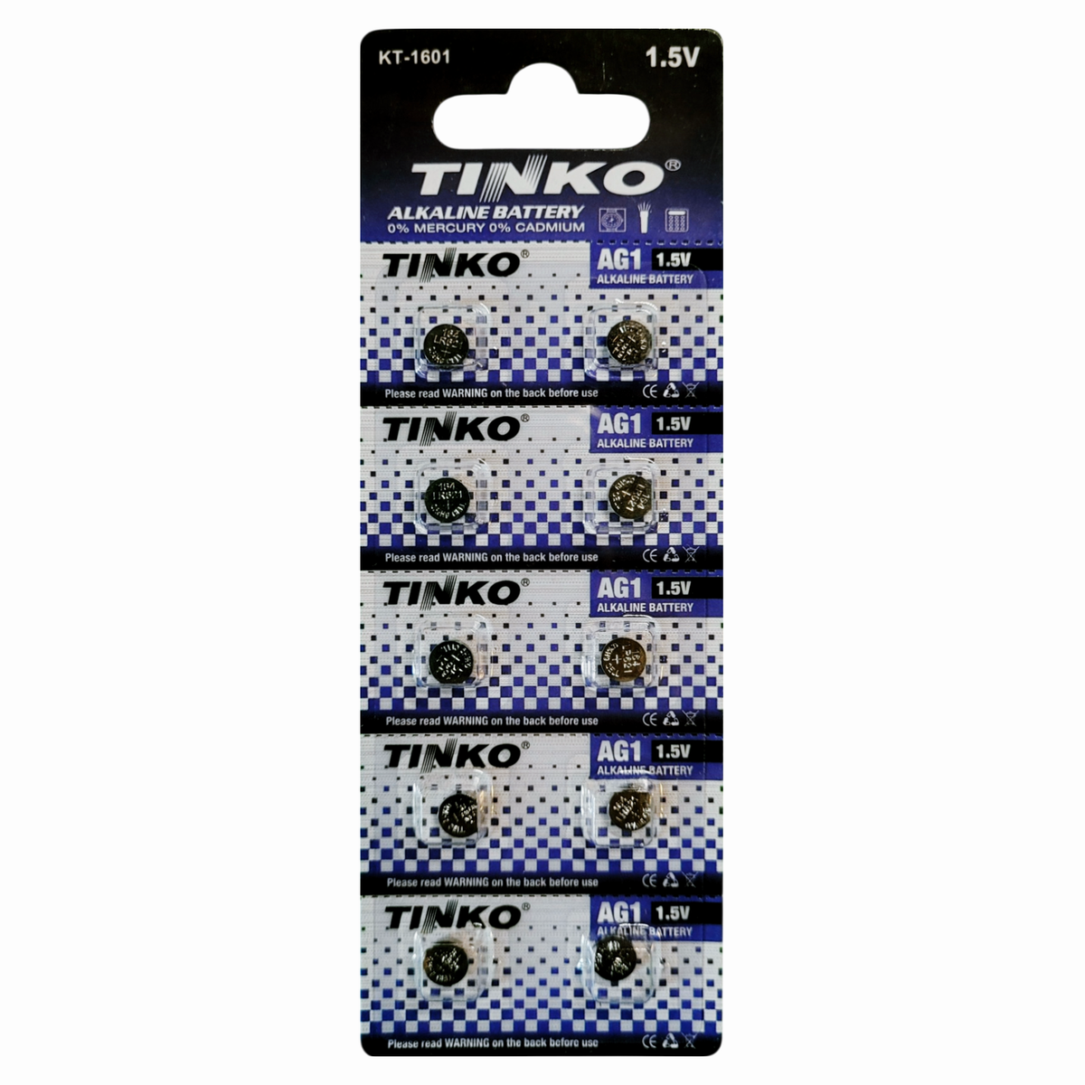 TINKO AG1 Alkaline-Knopfzellen – Originalblister, Vorderseite