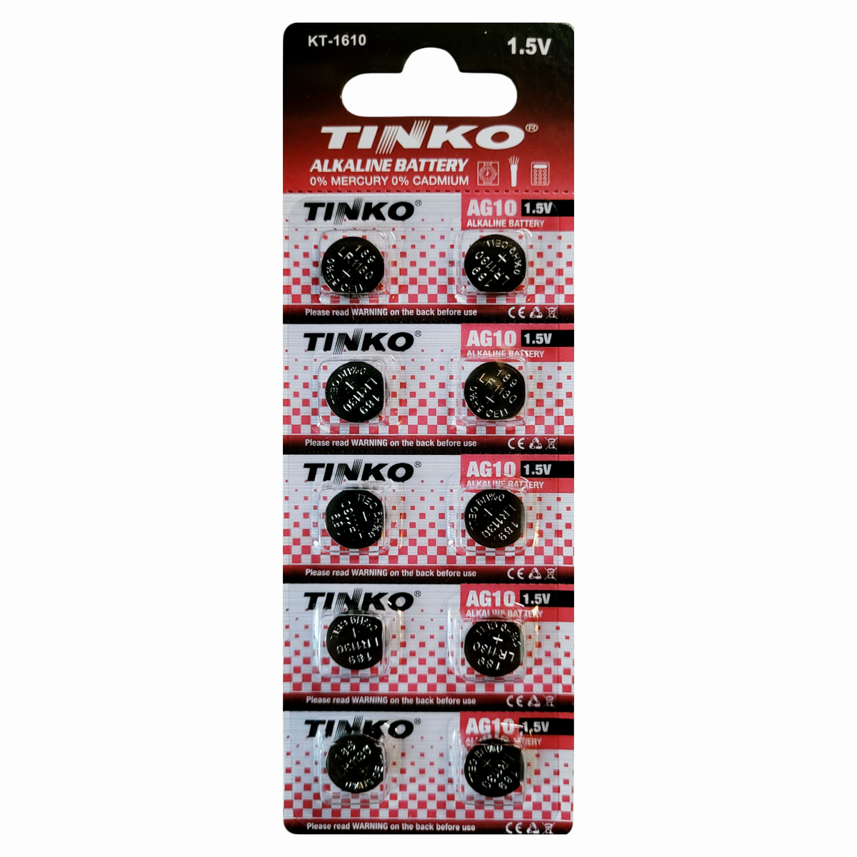 TINKO AG10 Alkaline-Knopfzellen – Originalblister, Vorderseite