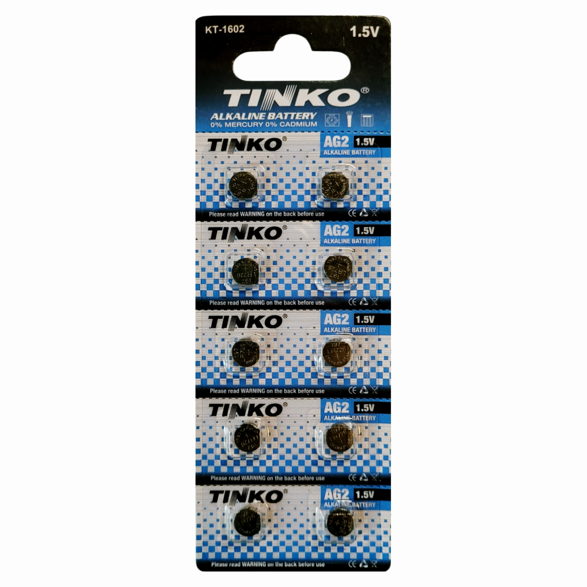 TINKO AG2 Alkaline-Knopfzellen – Originalblister, Vorderseite