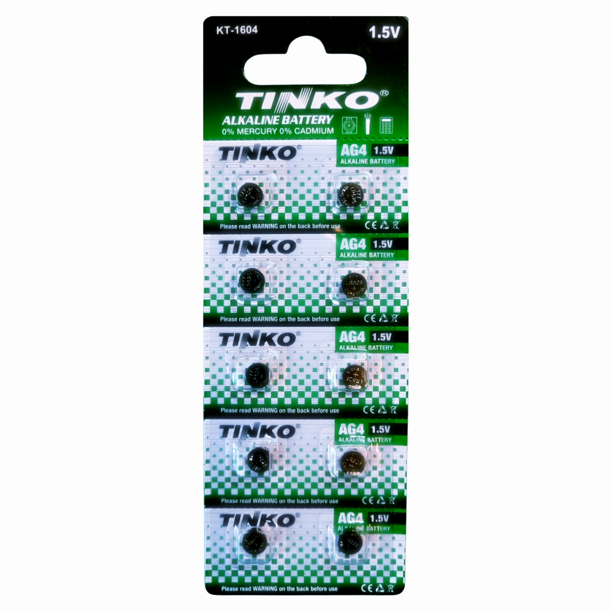TINKO AG4 Alkaline-Knopfzellen – Originalblister, Vorderseite