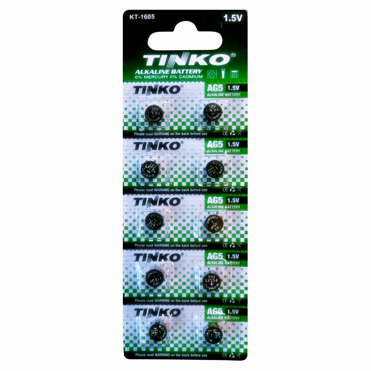TINKO AG5 Alkaline-Knopfzellen – Originalblister, Vorderseite
