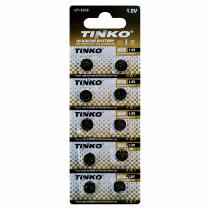 TINKO AG6 Alkaline-Knopfzellen – Originalblister, Vorderseite