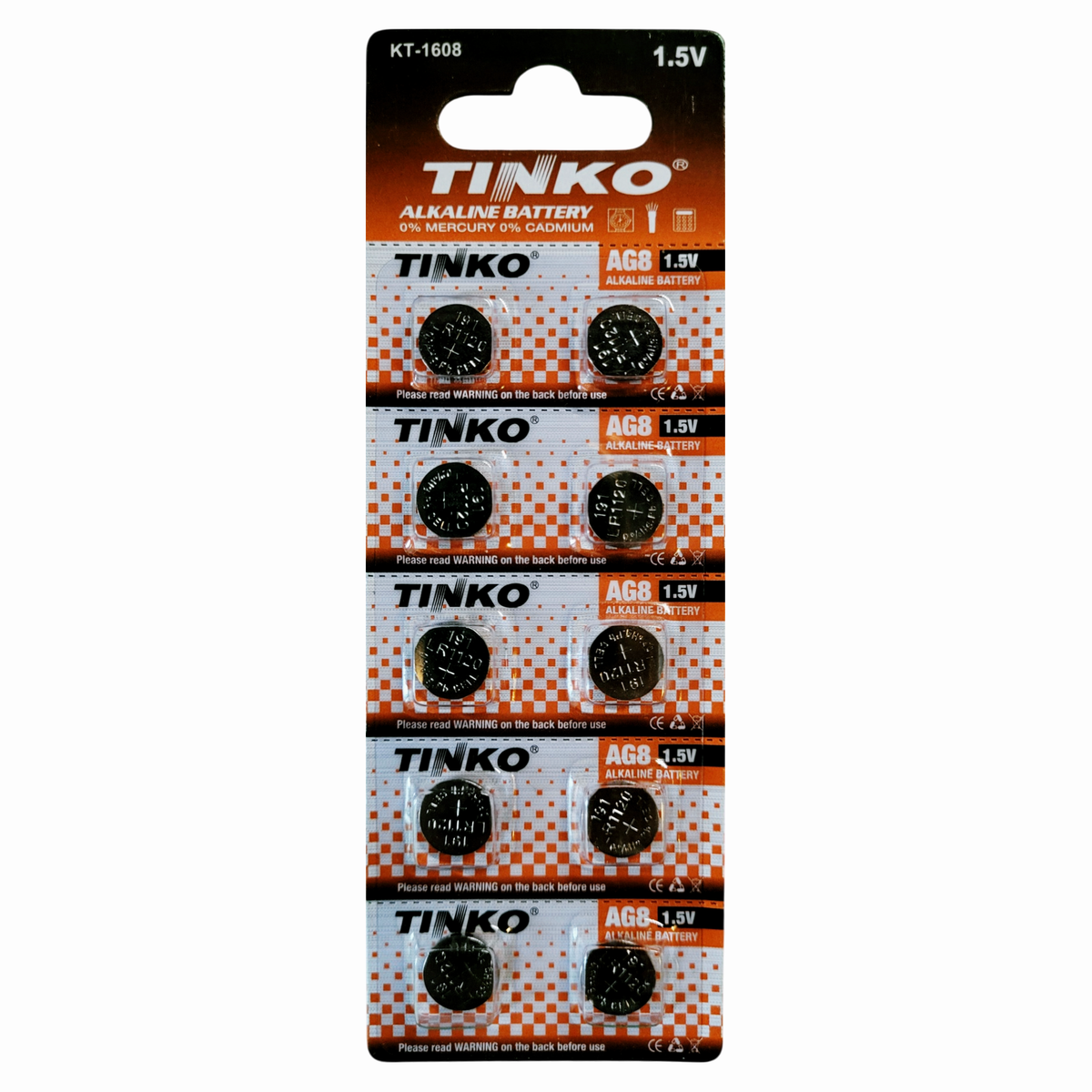TINKO AG8 Alkaline-Knopfzellen – Originalblister, Vorderseite