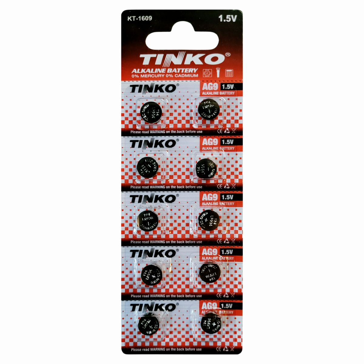 TINKO AG9 Alkaline-Knopfzellen – Originalblister, Vorderseite