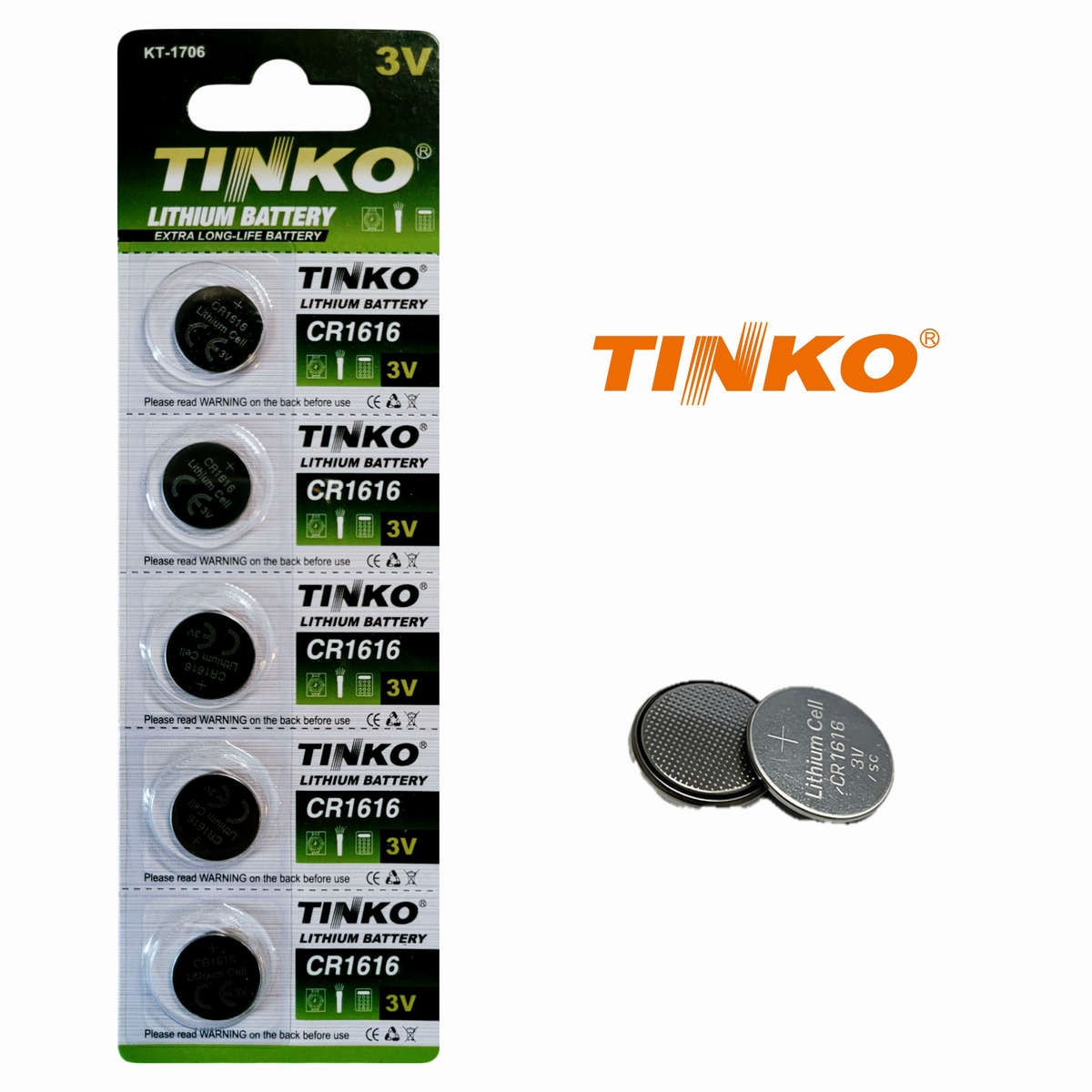 TINKO CR1616 – Vorderseite mit TINKO-Logo und passenden Knopfzellen