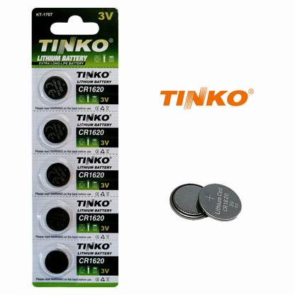 TINKO CR1620 – Vorderseite mit TINKO-Logo und passenden Knopfzellen
