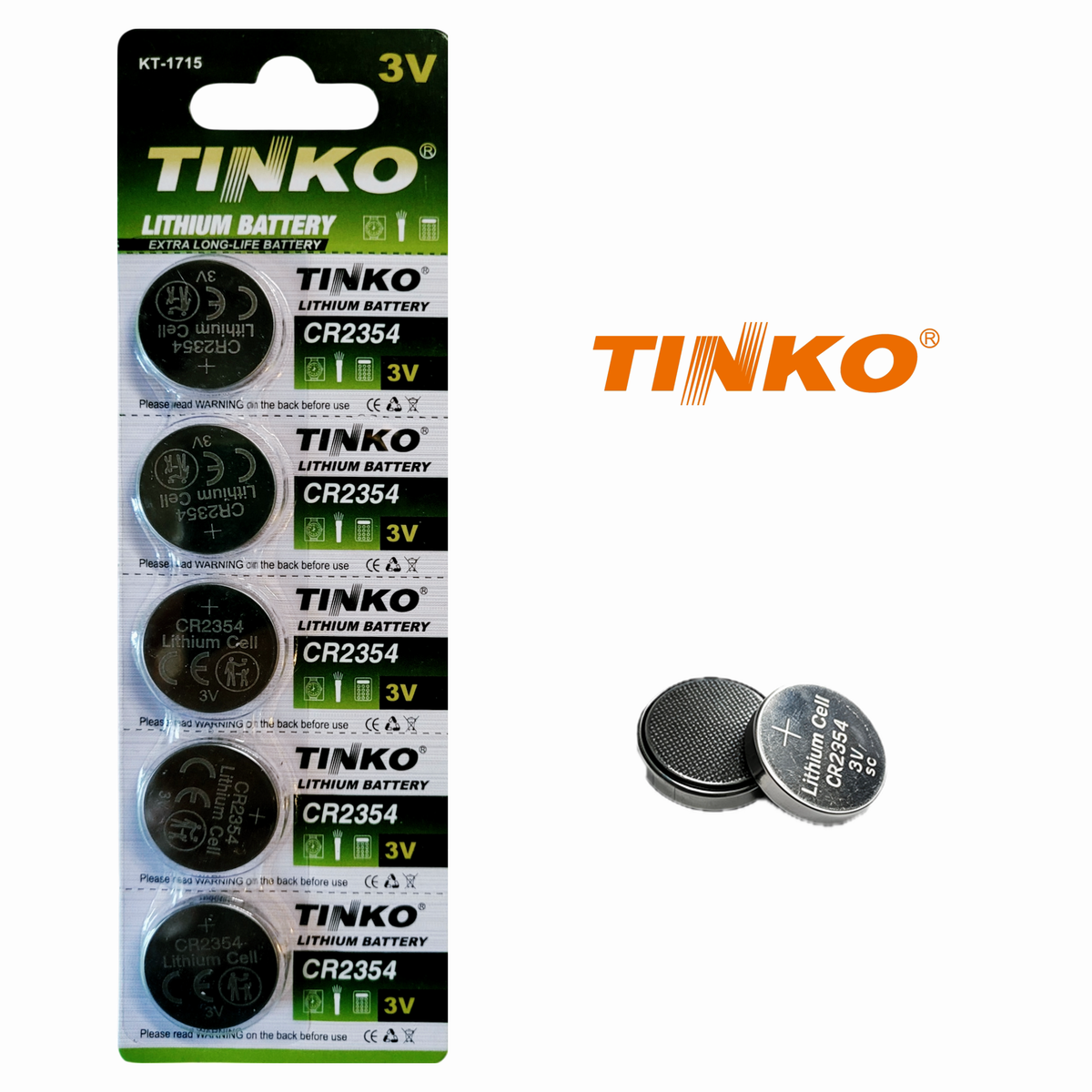 TINKO CR2354 – Vorderseite mit TINKO-Logo und passenden Knopfzellen