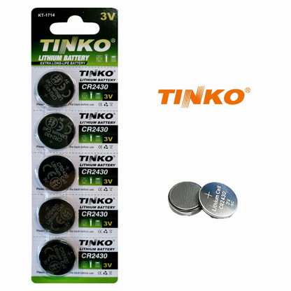 TINKO CR2430 – Vorderseite mit TINKO-Logo und passenden Knopfzellen