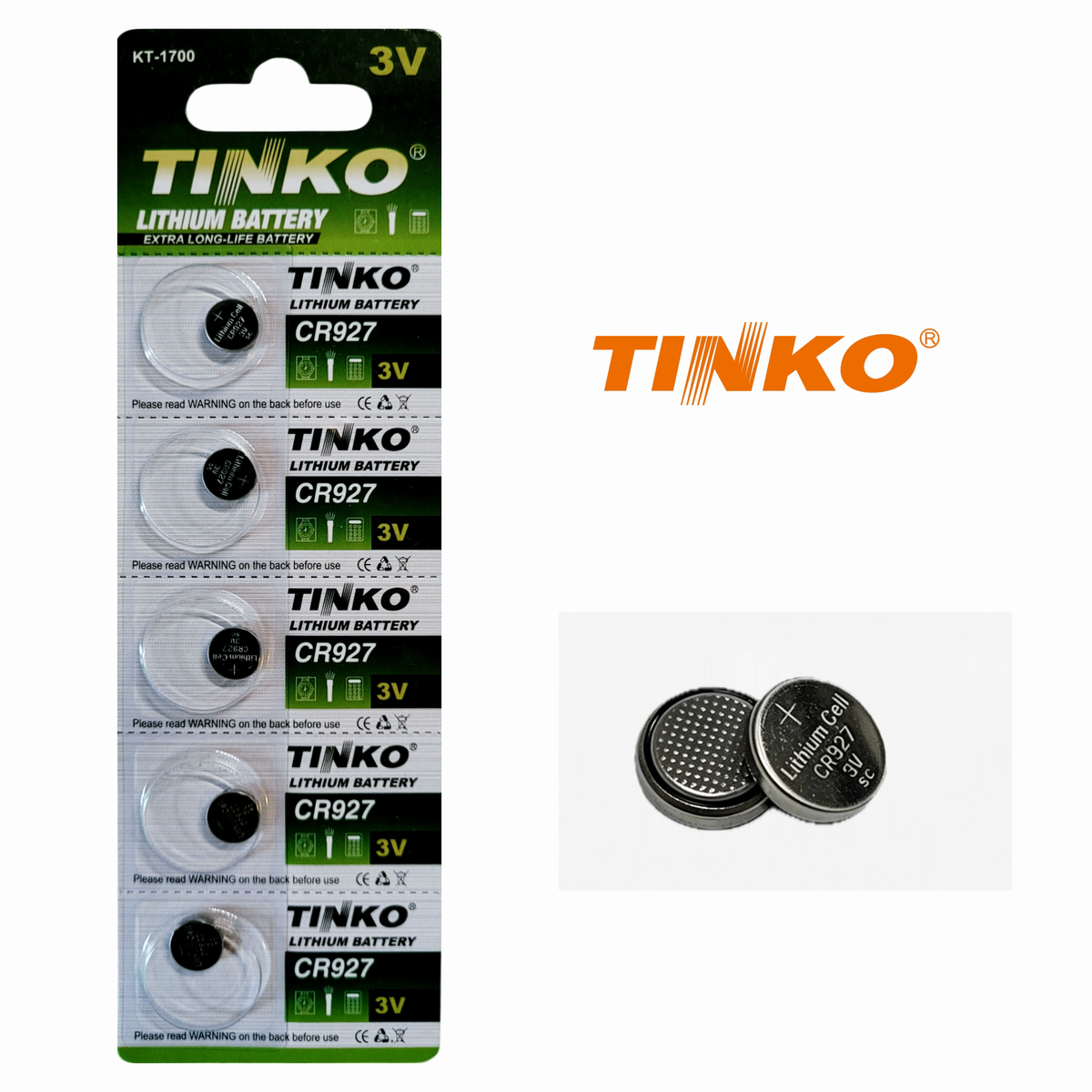 TINKO CR927 – Vorderseite mit TINKO-Logo und passenden Knopfzellen