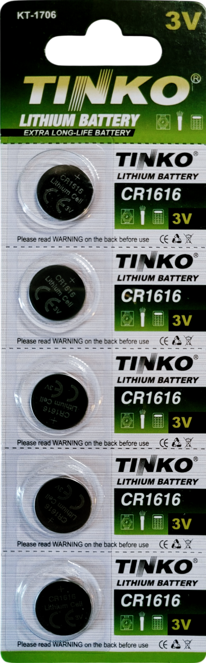 TINKO CR1616 Lithium-Knopfzellen – Originalblisterstreifen, Vorderseite