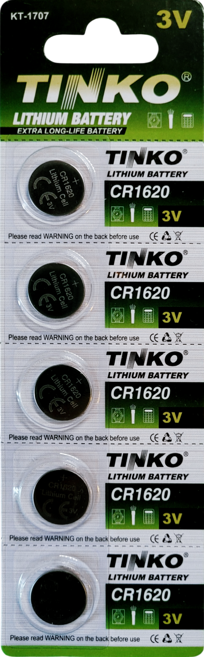 TINKO CR1620 Lithium-Knopfzellen – Originalblisterstreifen, Vorderseite