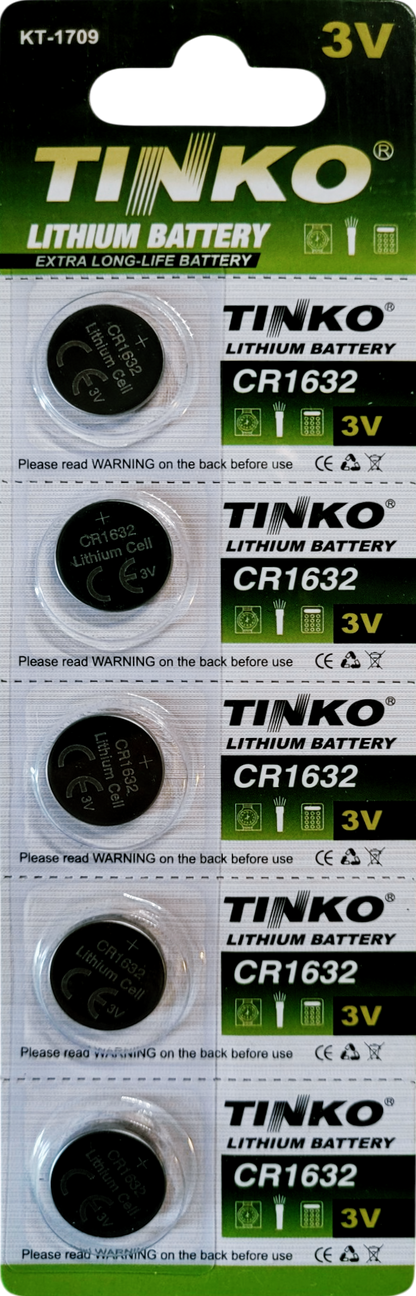 TINKO CR1632 Lithium-Knopfzellen – Originalblisterstreifen, Vorderseite