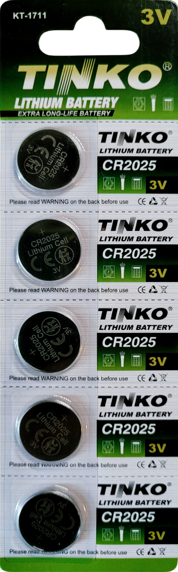 TINKO CR2025 Lithium-Knopfzellen – Originalblisterstreifen, Vorderseite