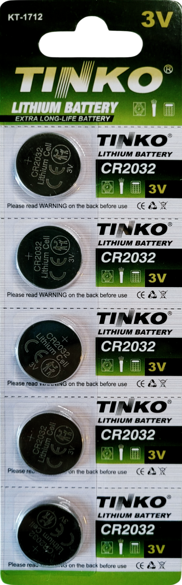 TINKO CR2032 Lithium-Knopfzellen – Originalblisterstreifen, Vorderseite