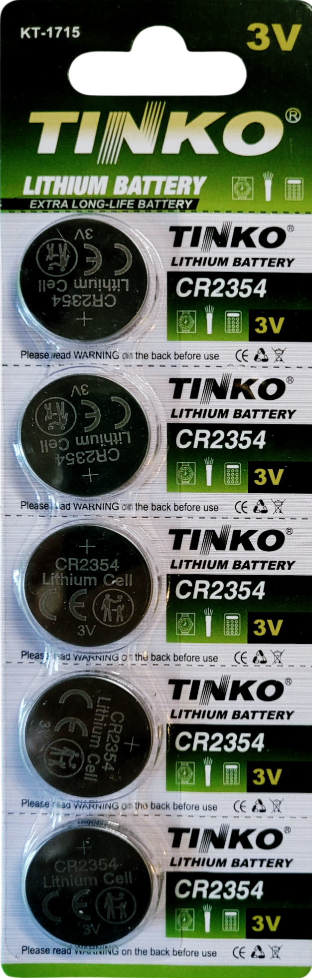 TINKO CR2354 Lithium-Knopfzellen – Originalblisterstreifen, Vorderseite