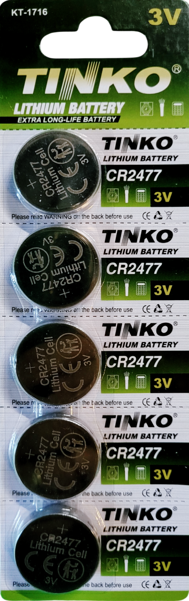TINKO CR2477 Lithium-Knopfzellen – Originalblisterstreifen, Vorderseite