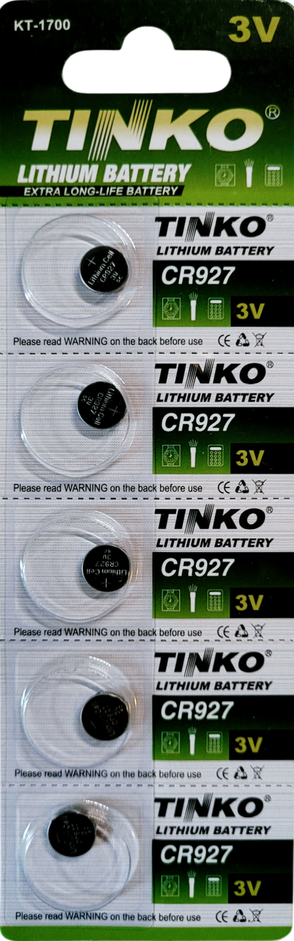 TINKO CR927 Lithium-Knopfzellen – Originalblisterstreifen, Vorderseite