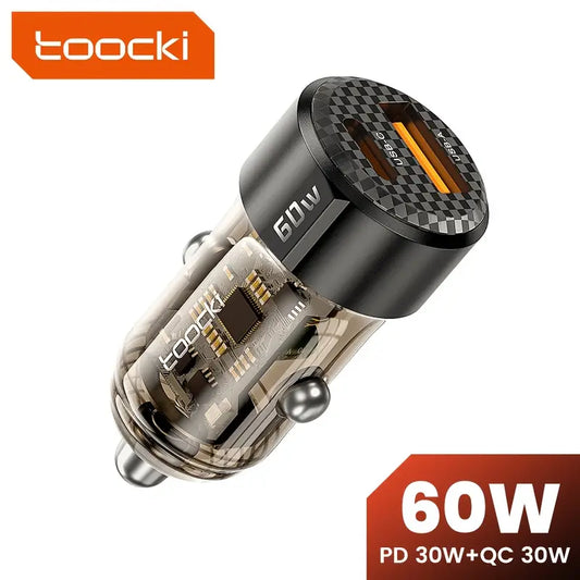 60W Toocki USB-C & USB-A Car Charger with PD, QC 3.0