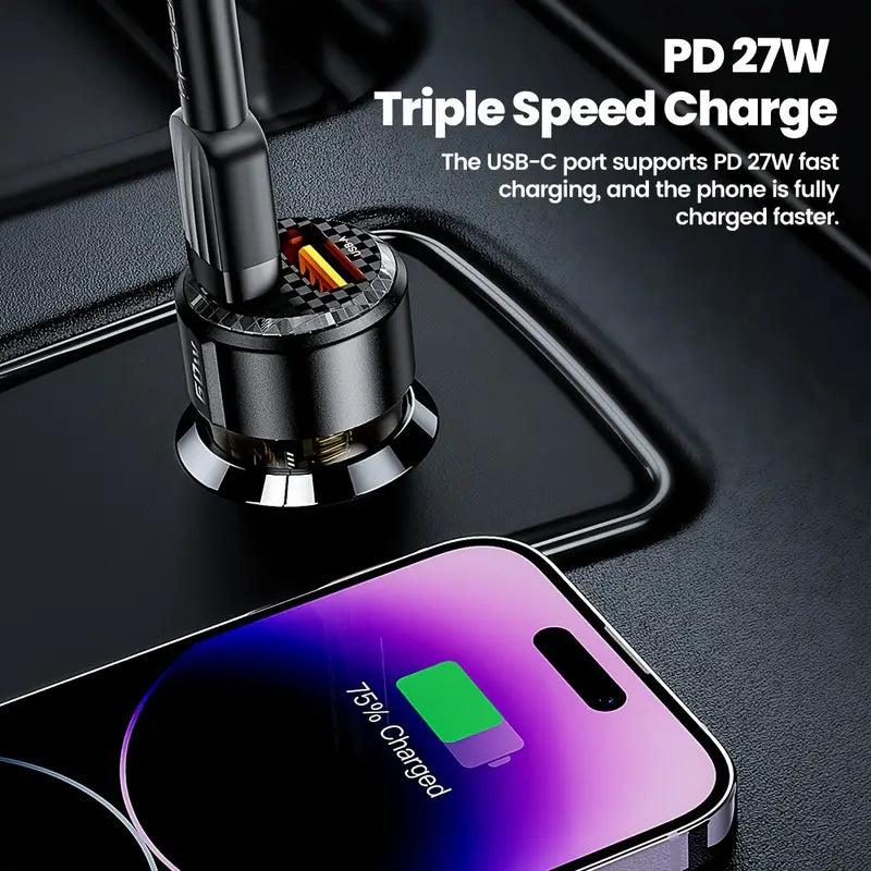 60W Toocki USB-C & USB-A Car Charger with PD, QC 3.0