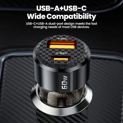 60W Toocki USB-C & USB-A Car Charger with PD, QC 3.0