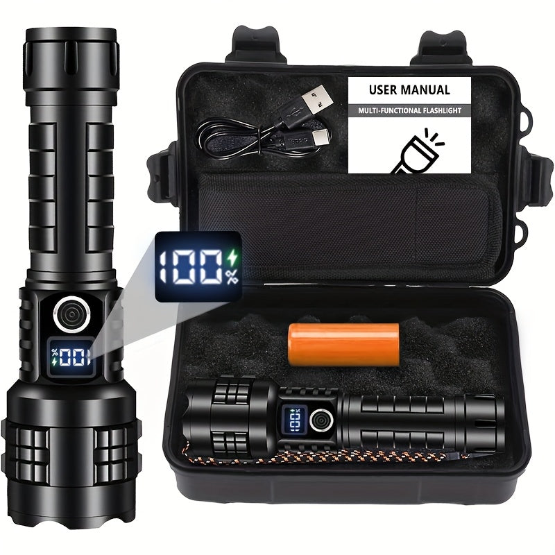 Compact Flashlight – Tactical Beam, 26650 battery Alu finish, premium box and sleeve