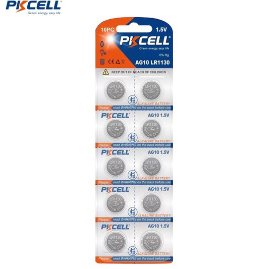 Pile bouton alcaline PKCELL AG10/LR54/SR1130SW/389 - Blister de 10 pièces