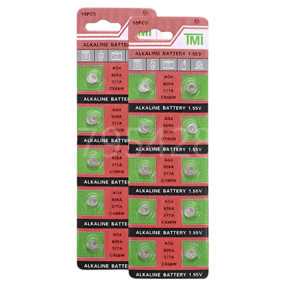 TMI (T&E) AG4/LR66/SR626SW/377 Alkaline Button Battery Blister - 10 Pcs