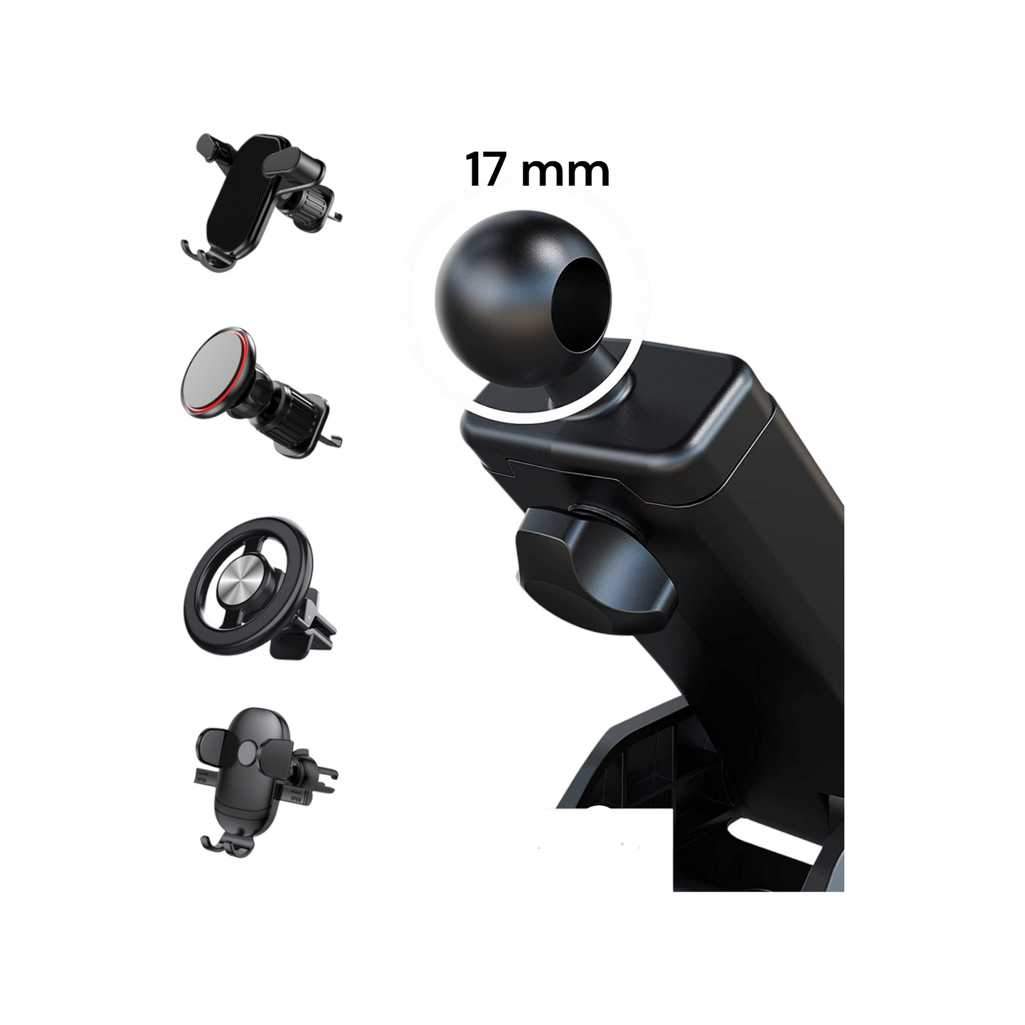 Support de voiture à ventouse avec rotule de 17 mm