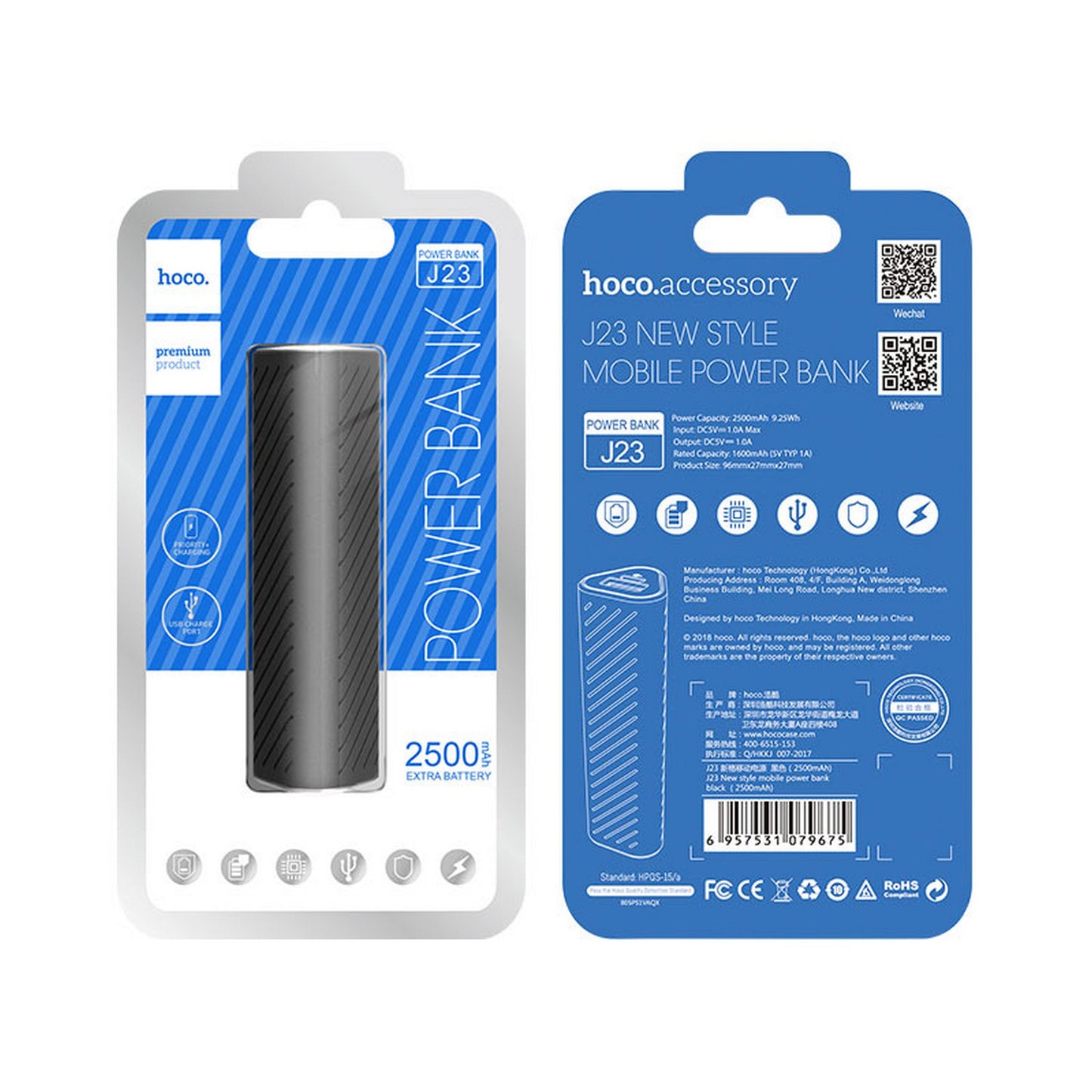 J23 2500mAh Power Bank with USB-A Output and LED Display