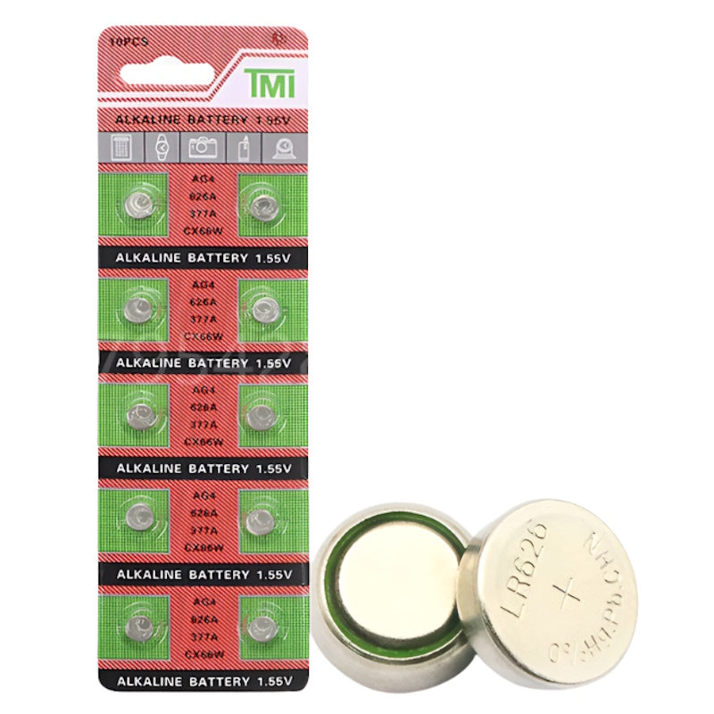 TMI (T&E) AG4/LR66/SR626SW/377 Alkaline Button Battery Blister - 10 Pcs